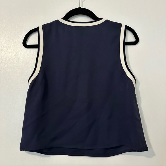 Theory Bonda Sleeveless Silk Crop Top Womens Small Navy White - Picture 6 of 8